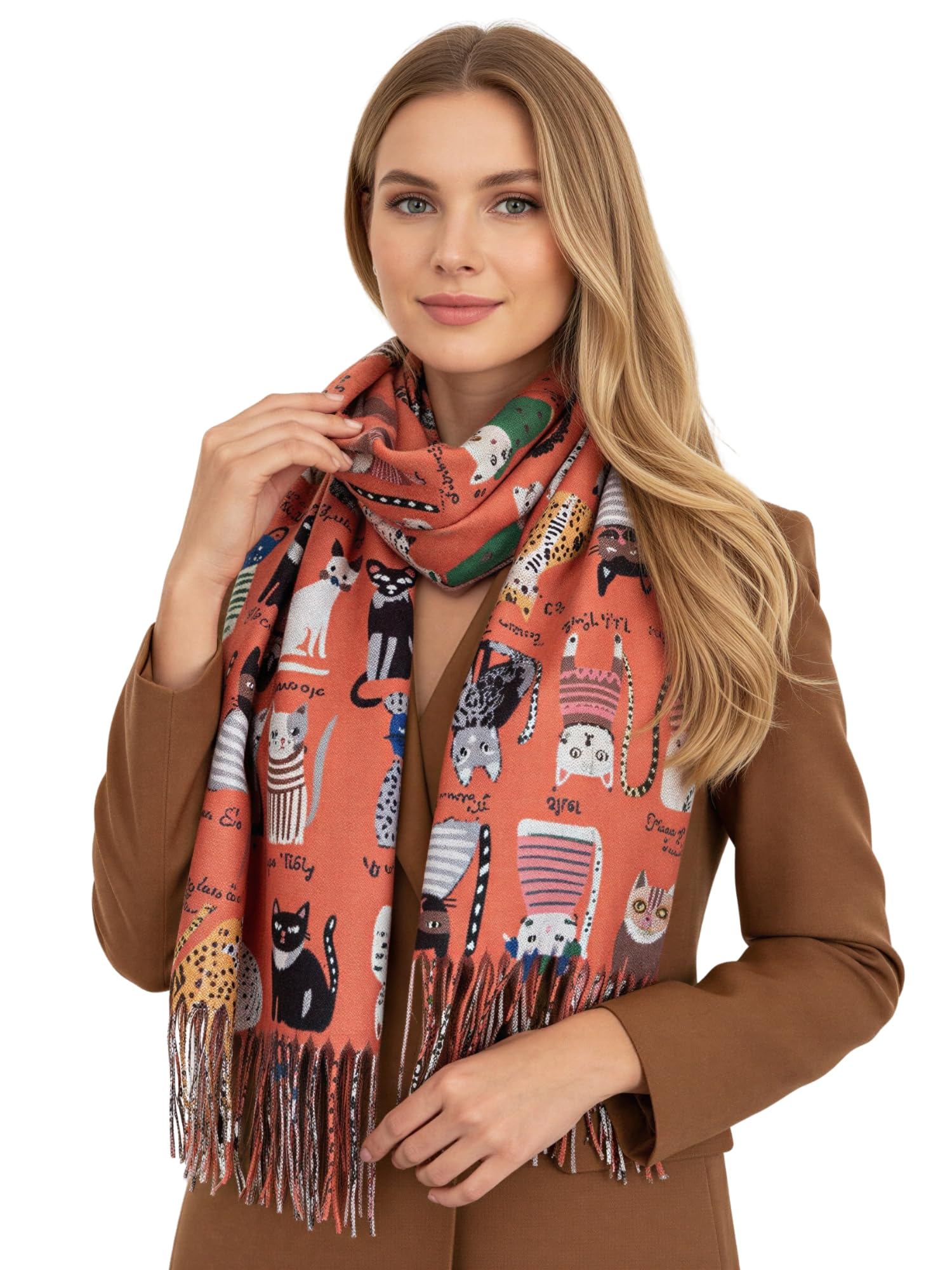 The Accessory Co. Women's Orange Cats Fun Cat Scarf, Cat Gift For Cat Lover - Scarf Lightweight Shawl Wrap, Pashmina Scarves For Spring Summer Winter - Gift For Her, Birthday, Mothers Day (Orange Cats)