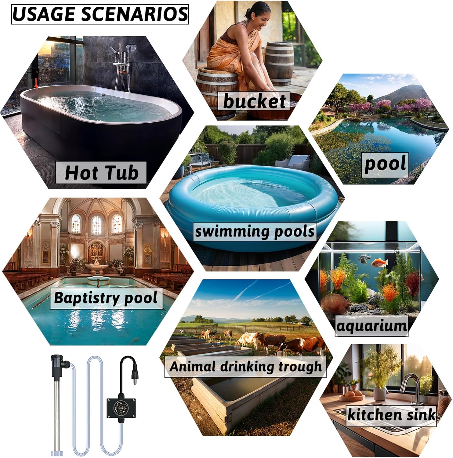 1800W Immersion Water Heater Portable Electric Bathtub & Pool Submersible Water Heater with Temp Control for Bucket, inflatable pool, baptistry, spa tub, above ground pool & Hot Tub - Image 7