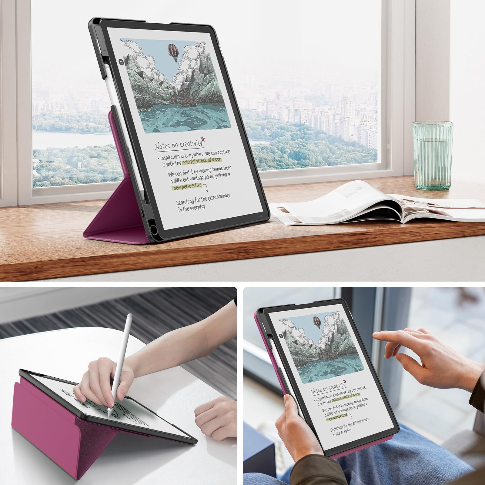 MoKo Custodia Supporto per Kindle Scribe 11"(3a Gen 2025) e Kindle Scribe Colorsoft(1a Gen. 2025) - Copertina a Tre Ante con Spazio per Penne, Auto Sonno/Sveglia, Fico