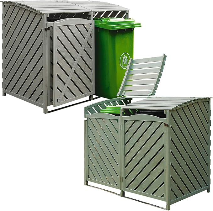 Bergman Double Wheelie Bin Store Storage Cupboard Unit Outdoor Garden