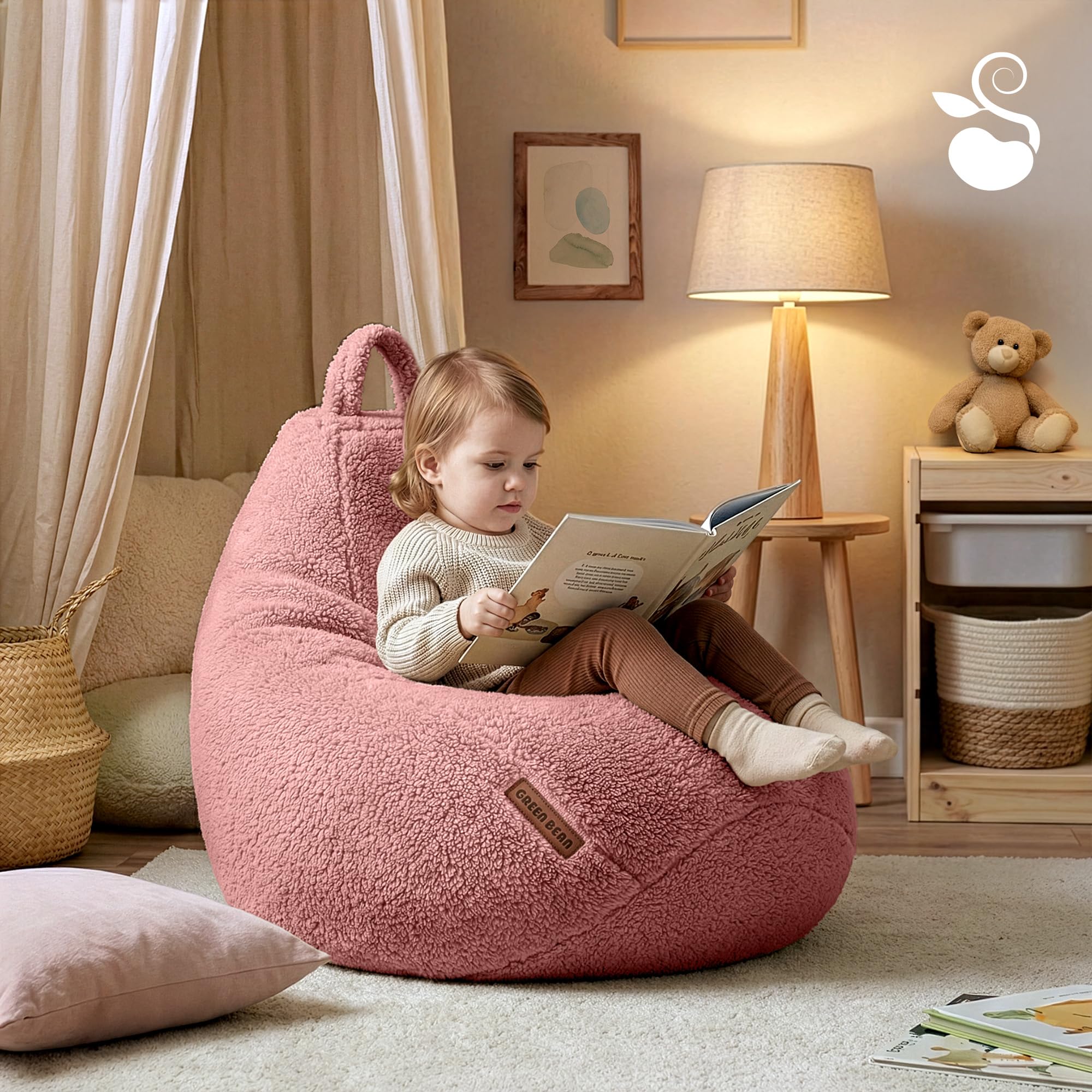 Green Bean Sitzsack 50x50x60cm Teddystoff mit 90L EPS-Perlen Füllung - Rosé - Indoor Sitzkissen Kuschelig Waschbar - Bean Bag Bodenkissen Lounge Chair Sitzhocker