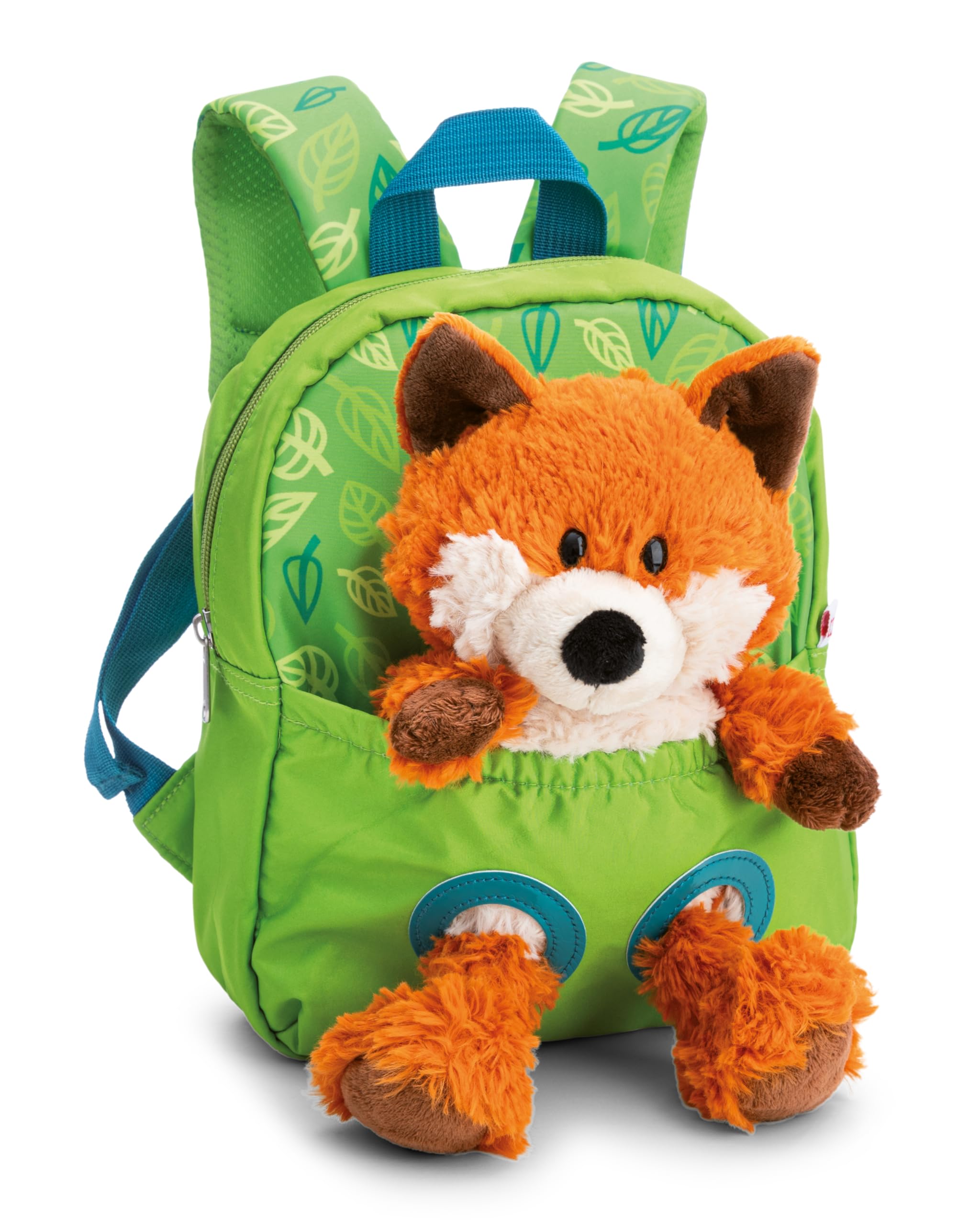 NICI Rucksack mit Plüschtier 21x26cm Fuchs 25cm - grün - Abnehmbarer Pluschspielzeug Weich Flauschig- Kindergartenrucksack mit Kuscheltier für 2-5 Jährige Jungen und Mädchen - 62692