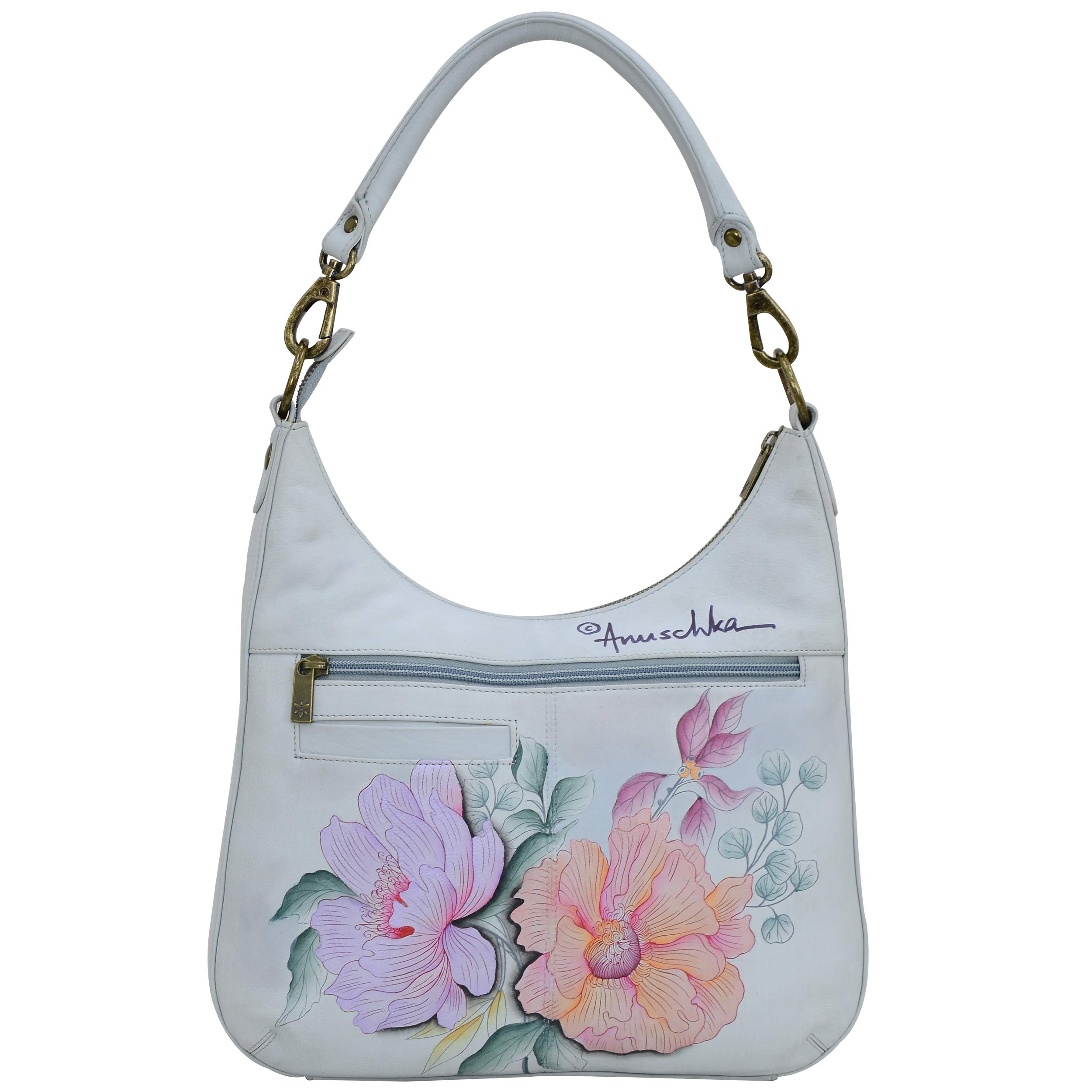 Anuschka Hobo sottile da donna in vera pelle dipinta a mano con tracolla - entrata superiore con zip, tasche multiple, Bel Fiori, Etichettalia unica