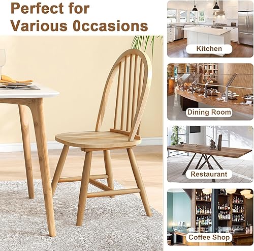 Miniatura 8 de Safeplus Juego de 4 sillas de comedor de roble de 18 pulgadas, sillas Windsor de madera con respaldo de husillo para isla de cocina de campo