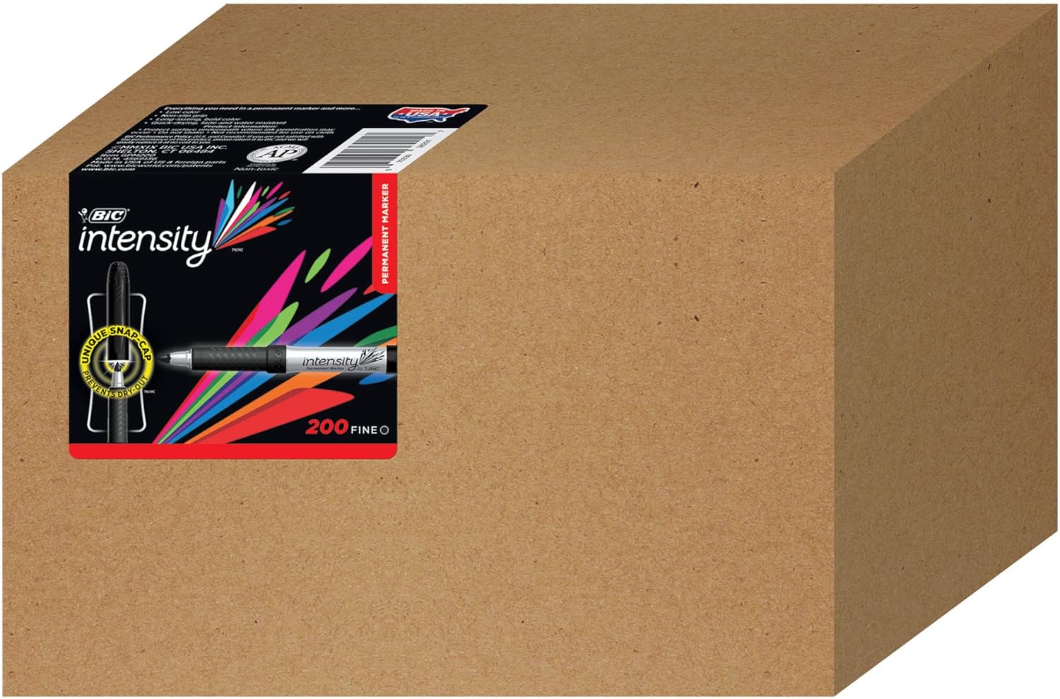 BIC Intensity Black Permanent Markers, Fine Point, 200-Count Pack of Black Markers With Non-Slip Grip for Comfort and Control