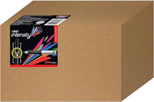 BIC Intensity - Marcadores permanentes negros, punta fina, paquete de 200 marcadores negros con agarre antideslizante para mayor comodidad y control