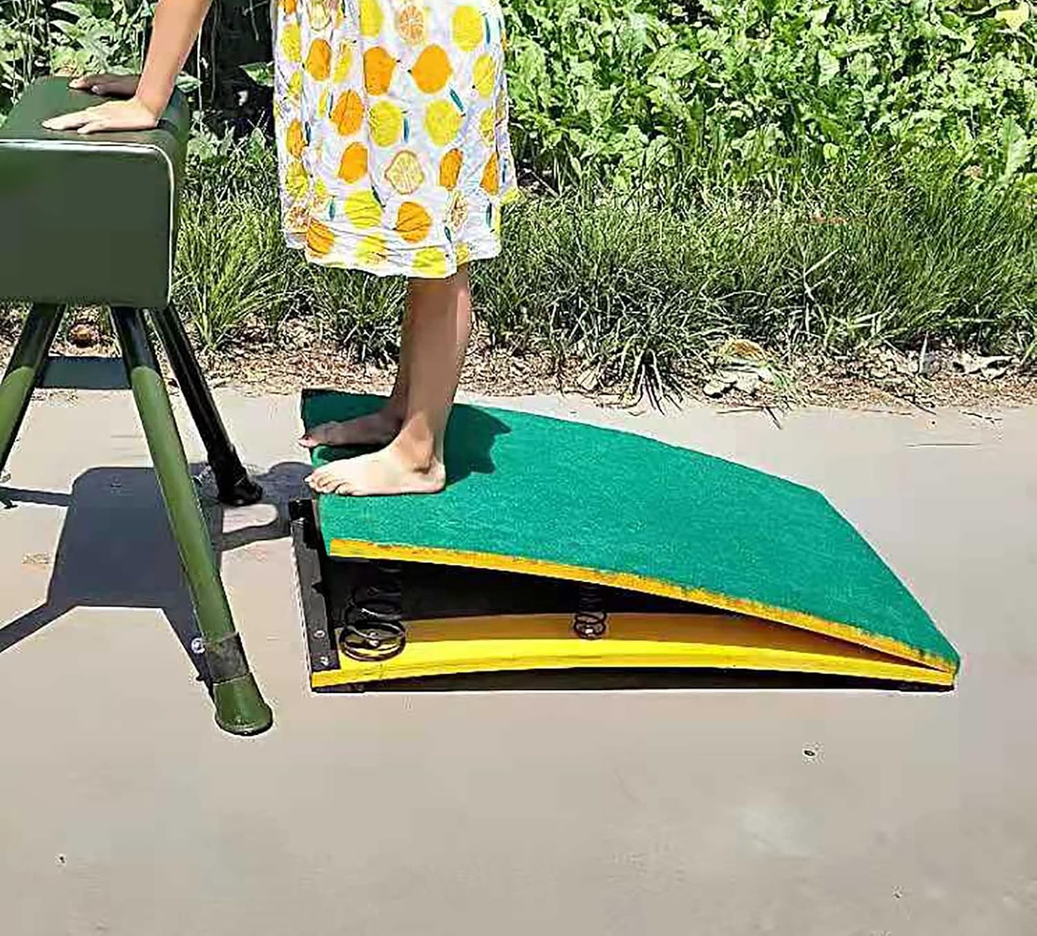 Springboard Gymnastics for Kids - Junior Vault Training Board with Non-Slip Pad, Perfect for School, Home, and Playroom - Teen Little Girl Gymnast Equipment (Green 4 Steel Springs)
