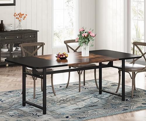 Miniatura 3 de Tribesigns Mesa de comedor para 6 personas mesa de comedor de 7087 pulgadas de largo con marco de metal resistente mesa de cocina rectangular