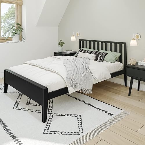 Miniatura 7 de Max & Lily Cama matrimonial, cama moderna escandinava para niños, marco de cama individual de madera maciza con cabecero de rejillas, no necesita