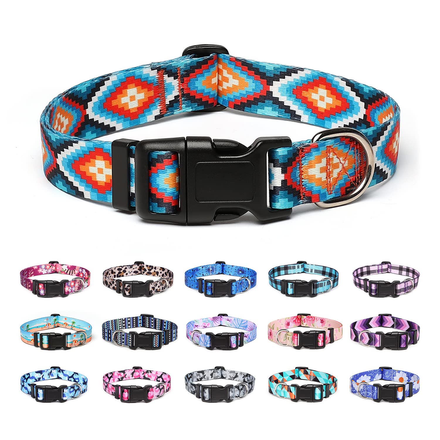 Adjustable Dog Collar with Patterns, Ultra Comfy Soft Nylon Breathable Pet Collar for Small Medium Large Dogs (L, Pink Daisy) — view 32