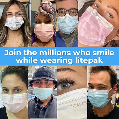 Miniatura 3 de Litepak Paquete de 125 Mascarillas Faciales Desechables de Comodidad Premium con Cintas Elásticas para las Orejas con Caja Dispensadora (Gris)