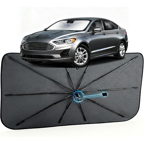 Car Windshield Sun Shade for Ford Fusion 2013-2021 –[Reflective Coated Fabric] Sunshade Umbrella for Front Window, Car Shades Sun Visor Keep Car Cool and Protects Interior, 1:1 Exact Fit