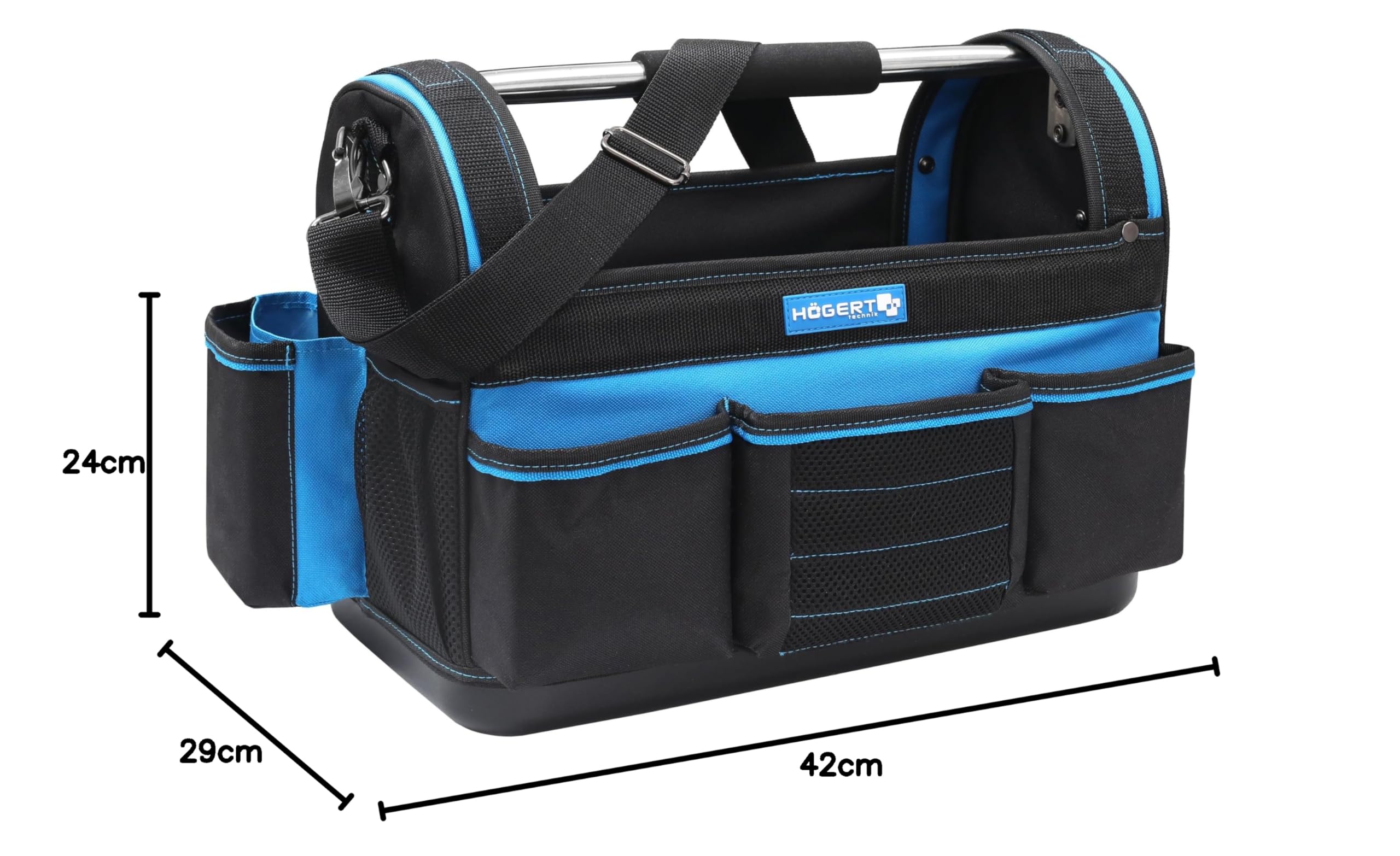 Högert Technik - Borsa porta attrezzi (41,5 x 22,5 x 31 cm) | Borsa professionale multifunzione impermeabile | in poliestere 600D | Fondo in polietilene | con 12 tasche esterne e 11 tasche interne