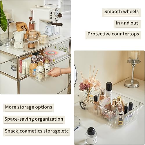 Miniatura 6 de Attelite Paquete de 3 organizadores de refrigerador con ruedas, organizadores de refrigerador desplegables y diseño transparente con divisores,