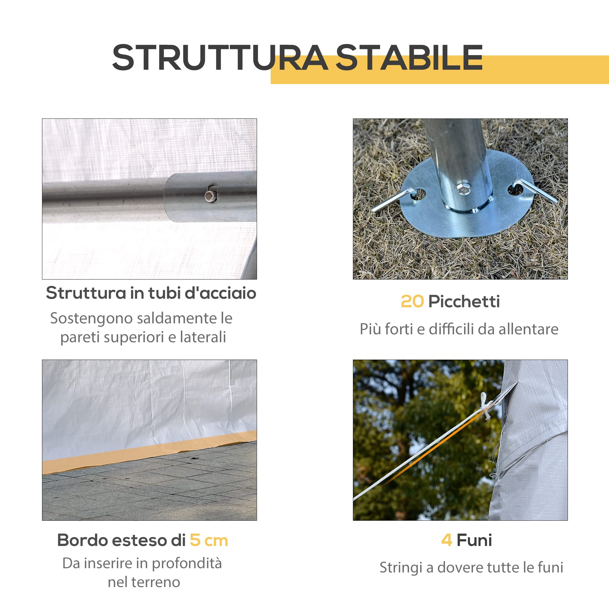 Outsunny Tendone per Feste 6x4m con Pareti Laterali Rimovibili, Gazebo da Giardino con Porte e Finestre, in Metallo, Bianco
