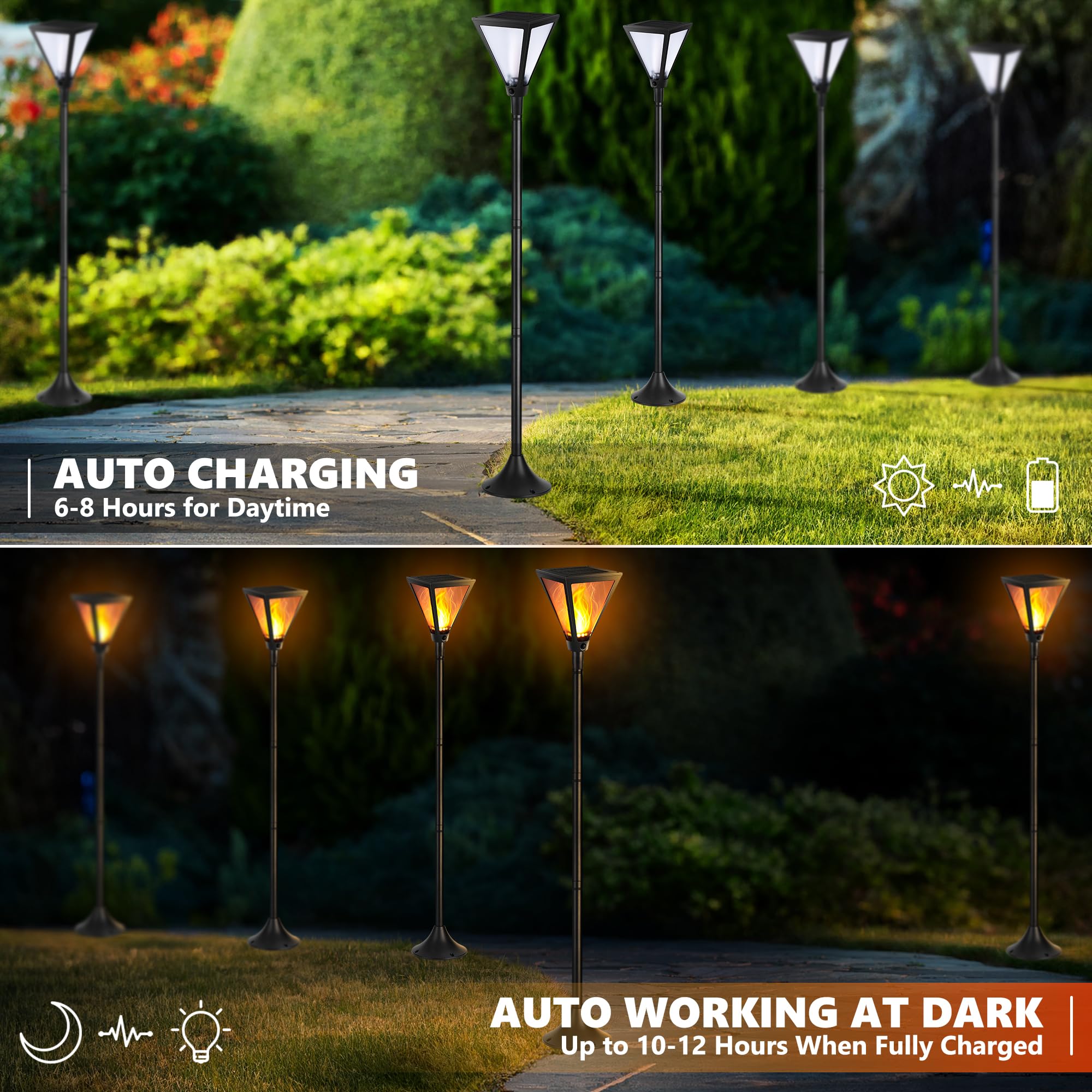 Joomer 2 Pezzi Luci Solari Esterno, 28 LED Lampade Solari da Giardino con Effetto Fiamma Tremolante Realistico, Solare Fiamma Luci 3 Alturas IP65 Impermeabile per Vialetto Prato Giardino Decorative