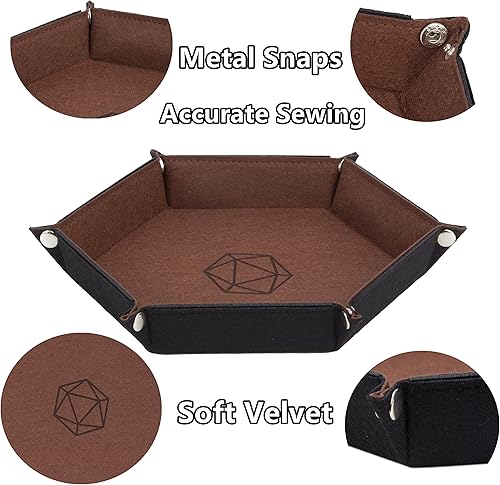 Miniatura 3 de KISLANE Bandeja de dados de 8 piezas plegables hexagonales, soporte de bandeja de dados de fieltro para DND, RPG, MTG y otros juegos de mesa