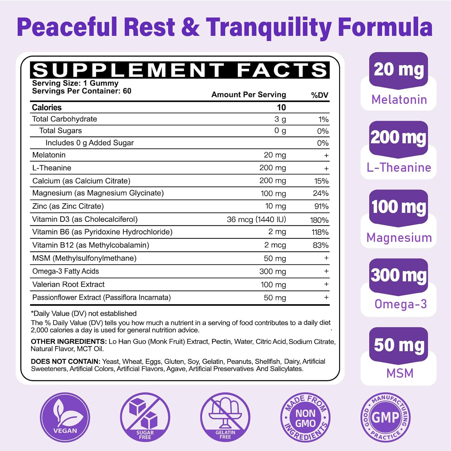 Melatonin Gummies 20mg for Adults - Maximum Strength Melatonin Gummies with L-Theanine, Magnesium, Omega-3, MSM, D3 & Zinc - Non-Habit Forming, Vegan, Non GMO, Natural Mixed Berry Flavor - Image 2