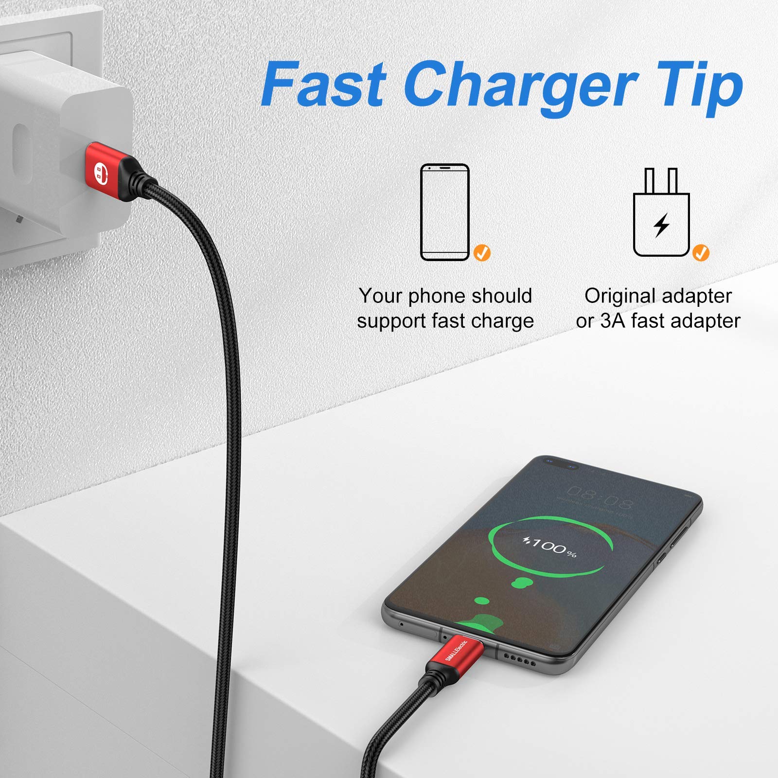 Paquete de 5 cables USB C de 10 pies/3 m, extra largo USB A a USB-C de 10 pies/3M tipo C, cable de carga rápida compatible con Galaxy S10 20 9 8 Plus a10e, cable de carga rápida trenzado para Note 10
