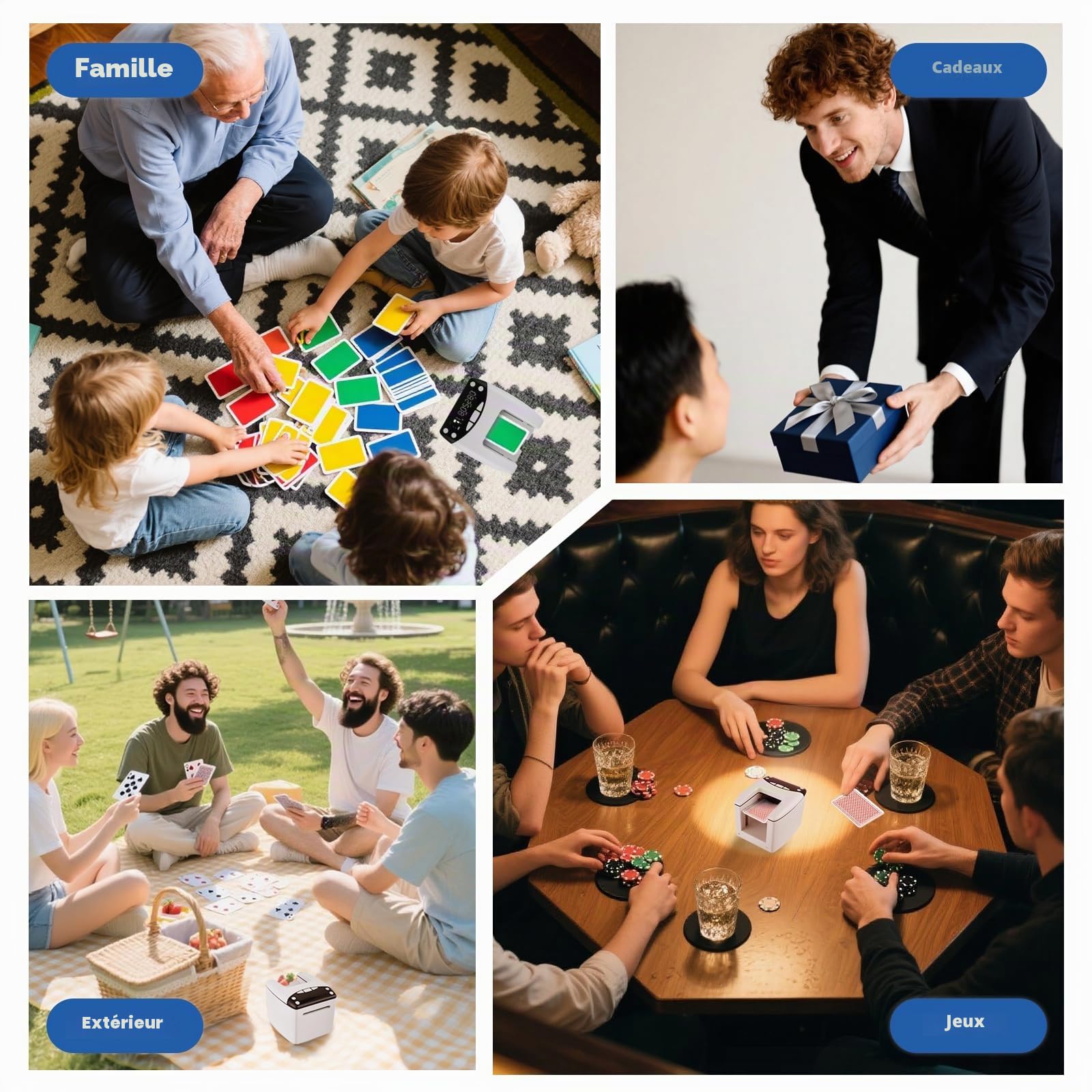 Distributeur de Cartes Automatique, Distributeur Automatique de Cartes pour 8 Joueurs, Rotation 360°, Rechargeable & Silencieux pour UNO, Poker, Monopoly Deal, Bycicle et Maverick