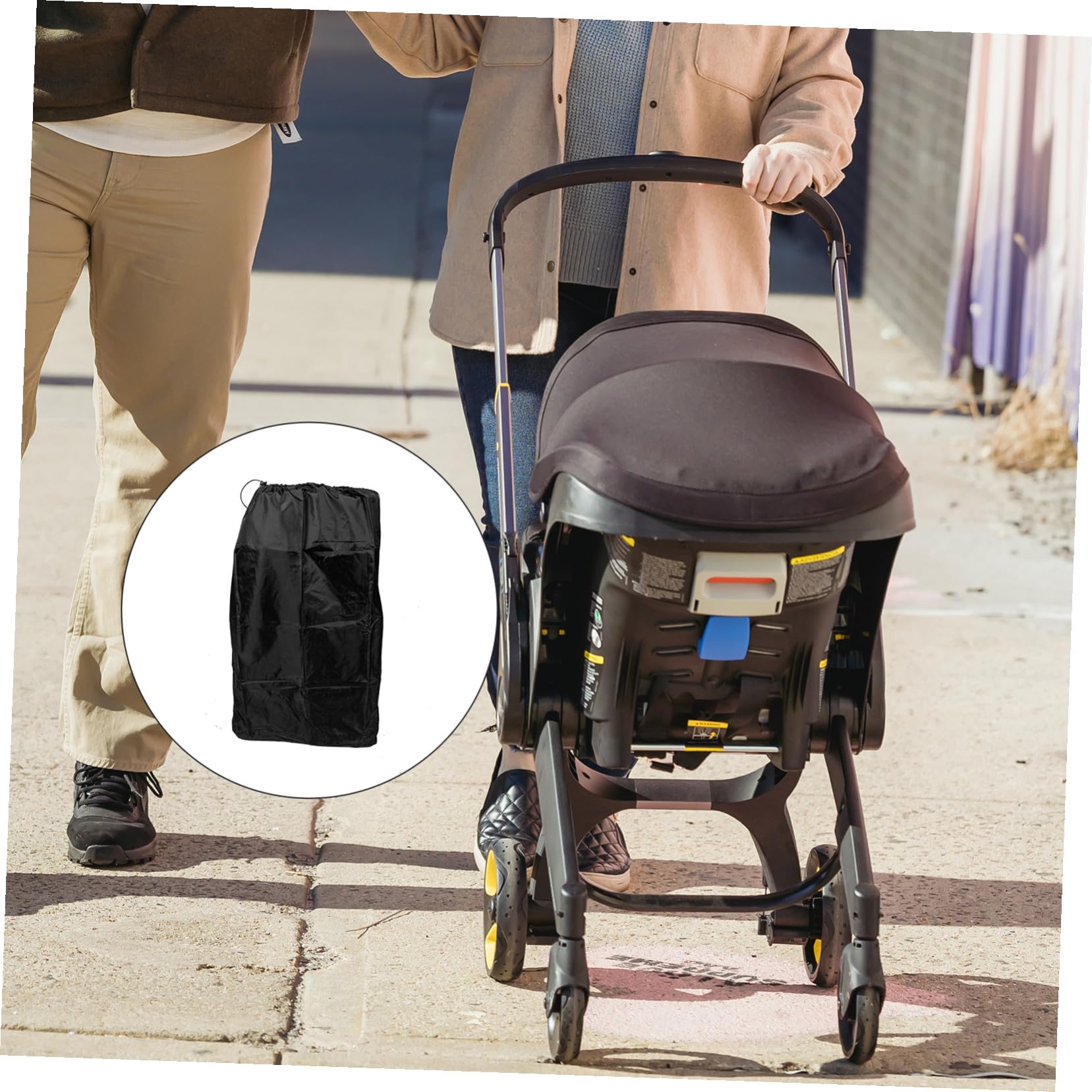 Borsa per Passeggino in Nylon Nero Compatibile la Maggior Parte dei Modelli, Chiusura Coulisse Bloccabile, Doppia Tracolla per Viaggio in Aereo e Trasporto Comodo