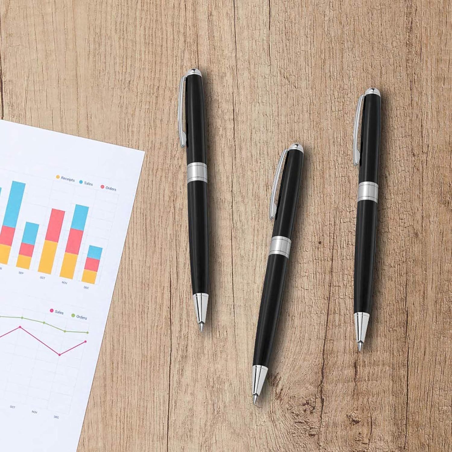 Ballpoint Pens Black Ink, Cambond Metal Pens Stainless Steel Uniform Pens for Gift Business Men Police Flight Attendant, 1.0 mm Medium Point, 3 Pens with 3 Extra Refills, Black : Office Products