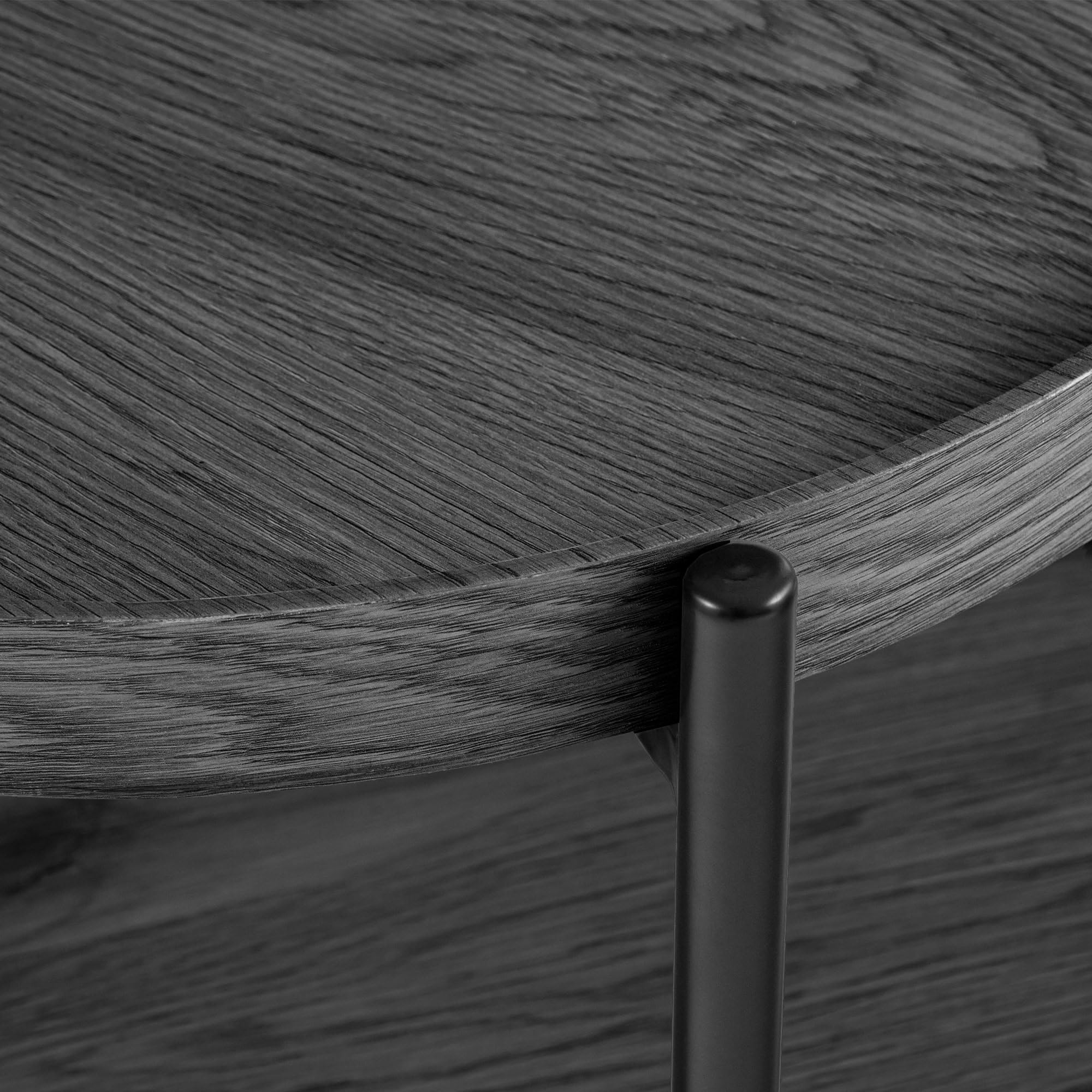 CLP Couchtisch rund Holz Corbitan, Sofatisch 2 Ebenen mit Stauraum, Beistelltisch klein Metallgestell schwarz, Farbe:grau, Größe:Ø 50 cm