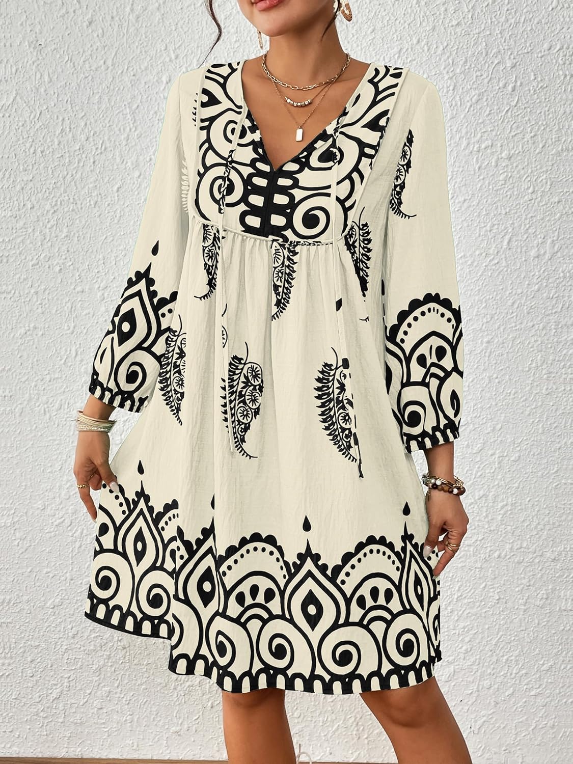 Eddoyee Women Casual Summer Dress, V Neck 3/4 Sleeve Boho Floral Print Flowy Loose Beach Vacation Dress - Image 5