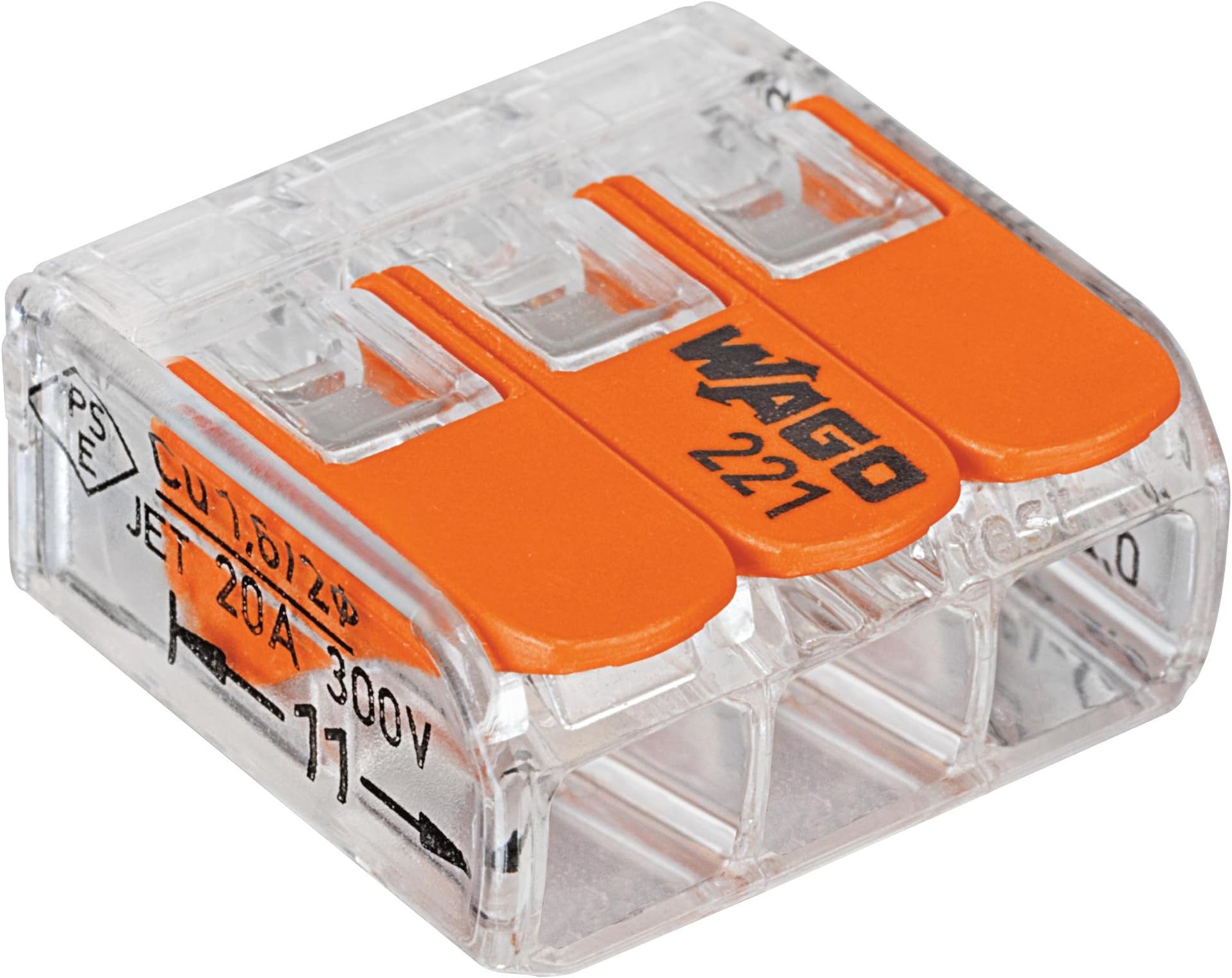 221-413/Ve00-2500 221 Series 3 Conductor Awg 24 – 12 Transparent Body Connector W/Levers - 50 Item(S)