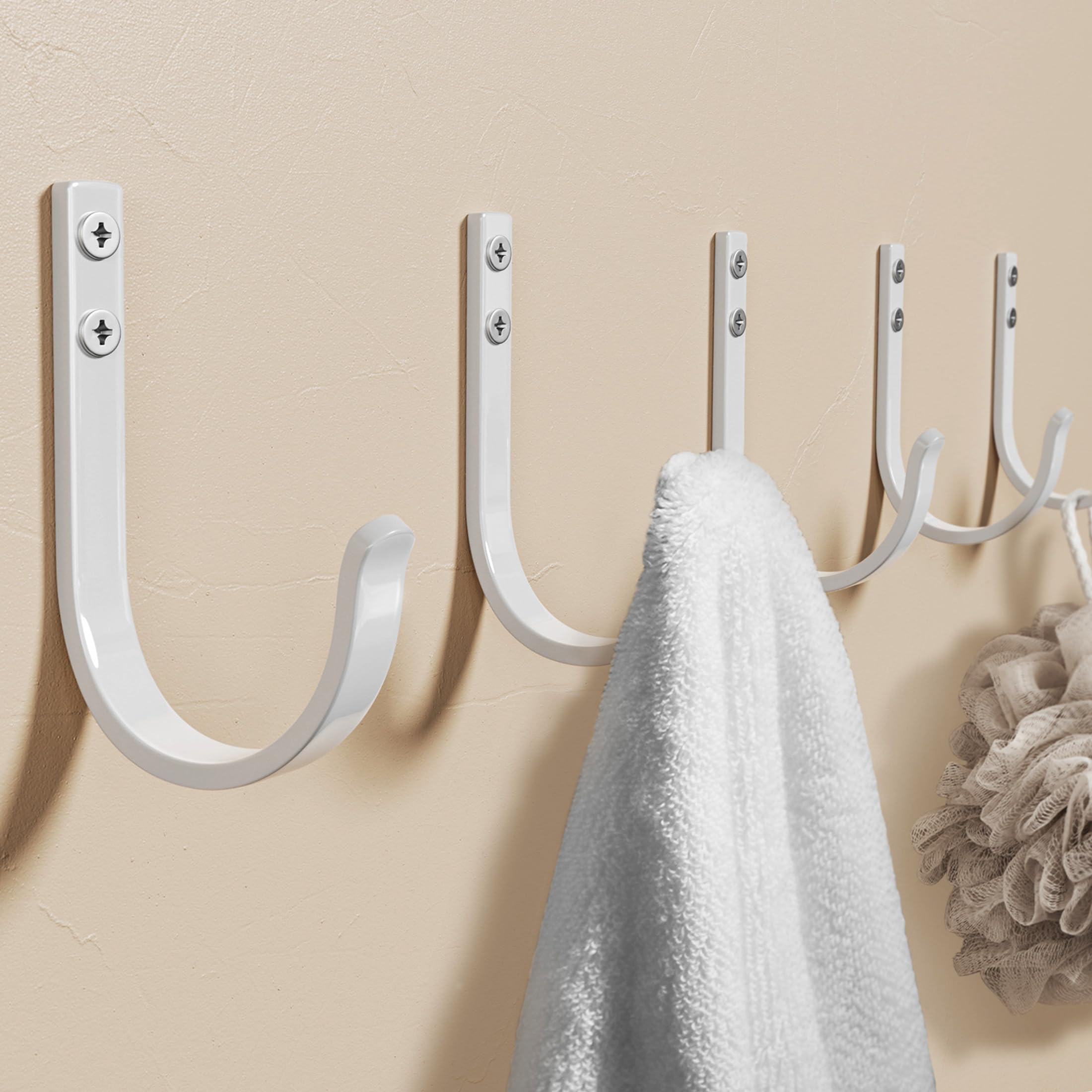 Wall Hooks for Hanging Towel/Coat - 22LB Screw in Metal Hanger Wall Mount, for Outdoor, Closet, Door, Bathrooms, for Backpack, Robe, White 5 Pack
