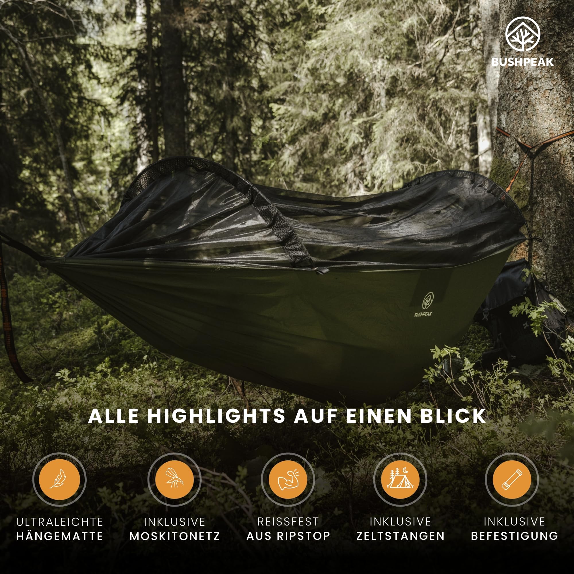 Hamac avec moustiquaire Shield Pro avec sac de transport, charge maximale : 150 kg