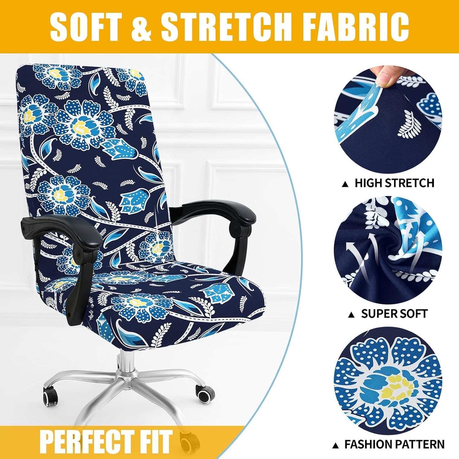 Smiry Stretch Printed Office Computer Desk Chair Covers, Midnight Blue image 4
