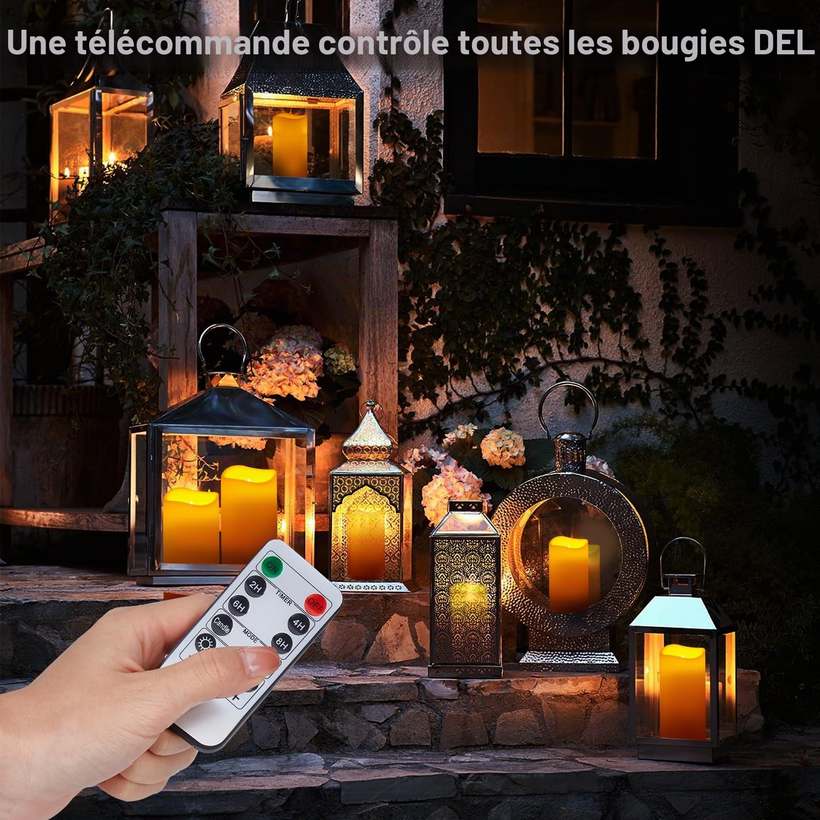 IMAGE Lot de 12 bougies LED vacillantes sans flamme, pour l'extérieur, étanches à piles, couleur ivoire, avec télécommande, minuteur pour Noël, mariage, décoration d'intérieur