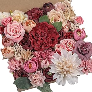 Serra Flora 77pcs Artificial Flowers Combo Box Set Faux Flowers Bulk Flower Leaf with Stems for DIY Wedding Bouquets Cente...
