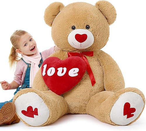 MaoGoLan Oso de peluche gigante, animal de peluche grande de 51 pulgadas con almohada de corazón rojo para el día de San Valentín, dulce romántico