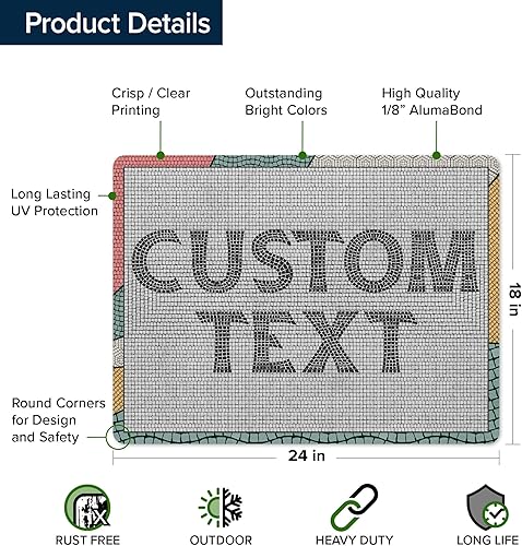 Miniatura 1096 de My Sign Center - Letrero personalizado, 11 colores de fuente, 13 estilos de fuente, 4 opciones de agujero, 22 tamaños, 8 x 32 pulgadas, sin óxido,