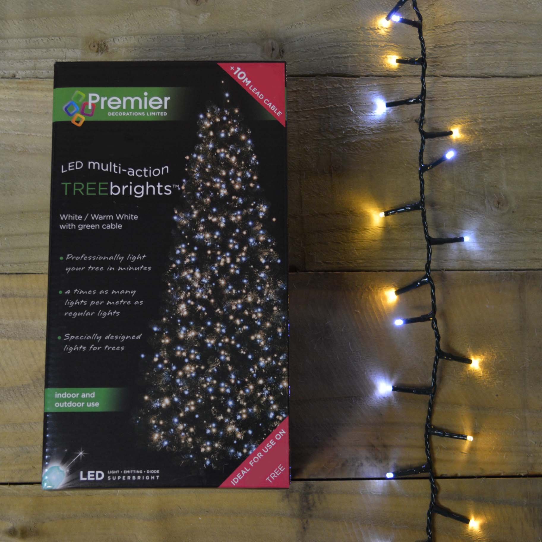 1500 LED (37.5m) Premier TreeBright Christmas Tree Lights White and Warm White