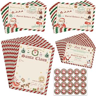 10 Sets Christmas Official Letter from Santa Nice List Certificate for Kids Christmas Gift North Pole Letter for Mailbox Xmas Party Decorations Xmas Santa Greetings Cards(Vibrant Style)