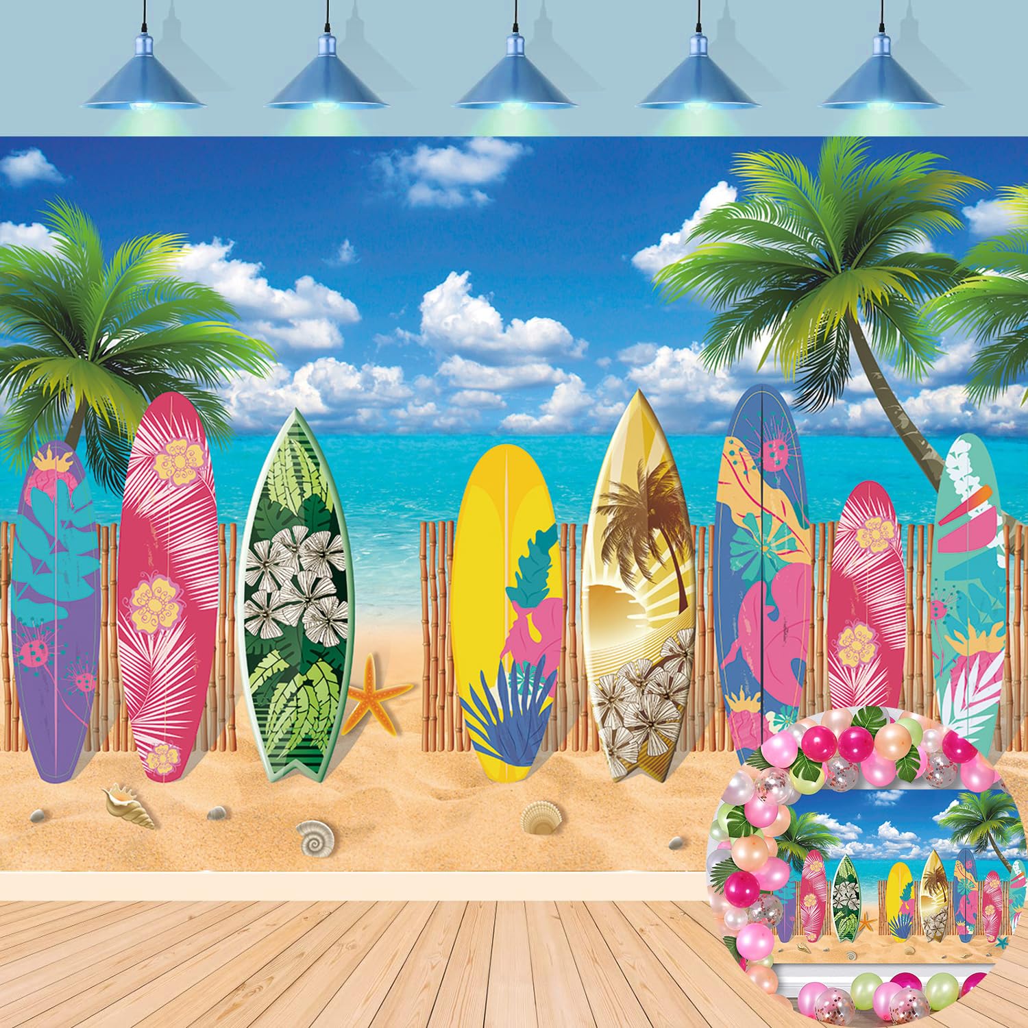 Summer Surfboard Beach Party Backdrop Hawaiian Tropical Seaside Surfs Up Photography Background Summer Beach Luau Holiday Birthday Party Decorations