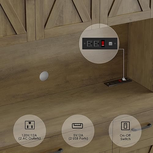 Miniatura 7 de HOSTACK Armario de despensa de 71" con estación de carga, armario alto de almacenamiento de despensa de cocina con soporte para microondas, alacena