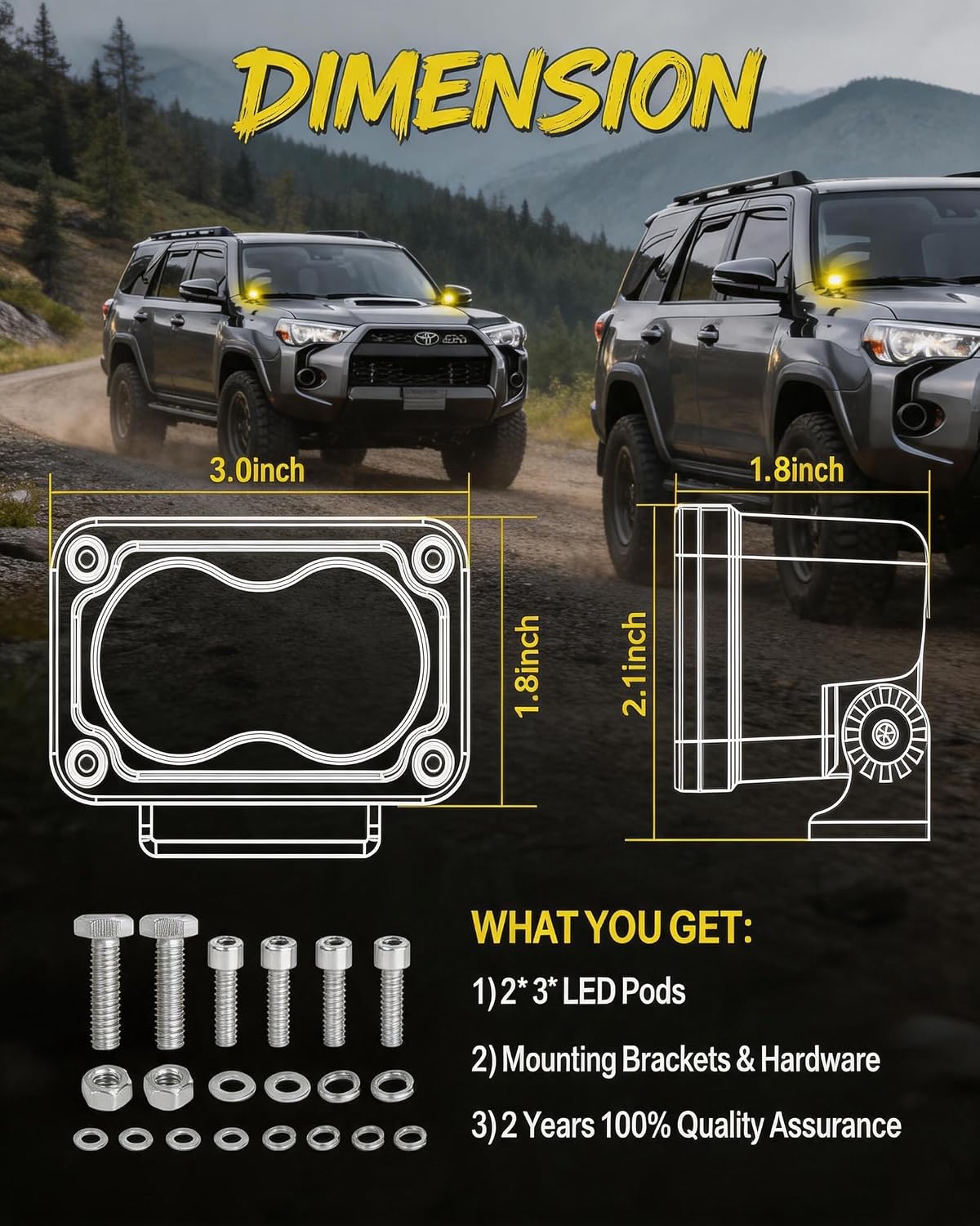 2PCS 3 Inch 40W Offroad Small LED Pods Yellow LED Fog Lights | Spot Beam LED Driving Lights Cube Pod Light LED Ditch Work Light Bar Bumper Backup Lights for Truck ATV UTV 4x4 Motorcycle