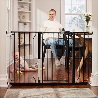 Regalo Easy Step Extra Wide 29-49 Inch Baby Gate Pressure Mounted Walk-Thru Safety Gate for Doorways Stairs Babies Toddlers Pets Black