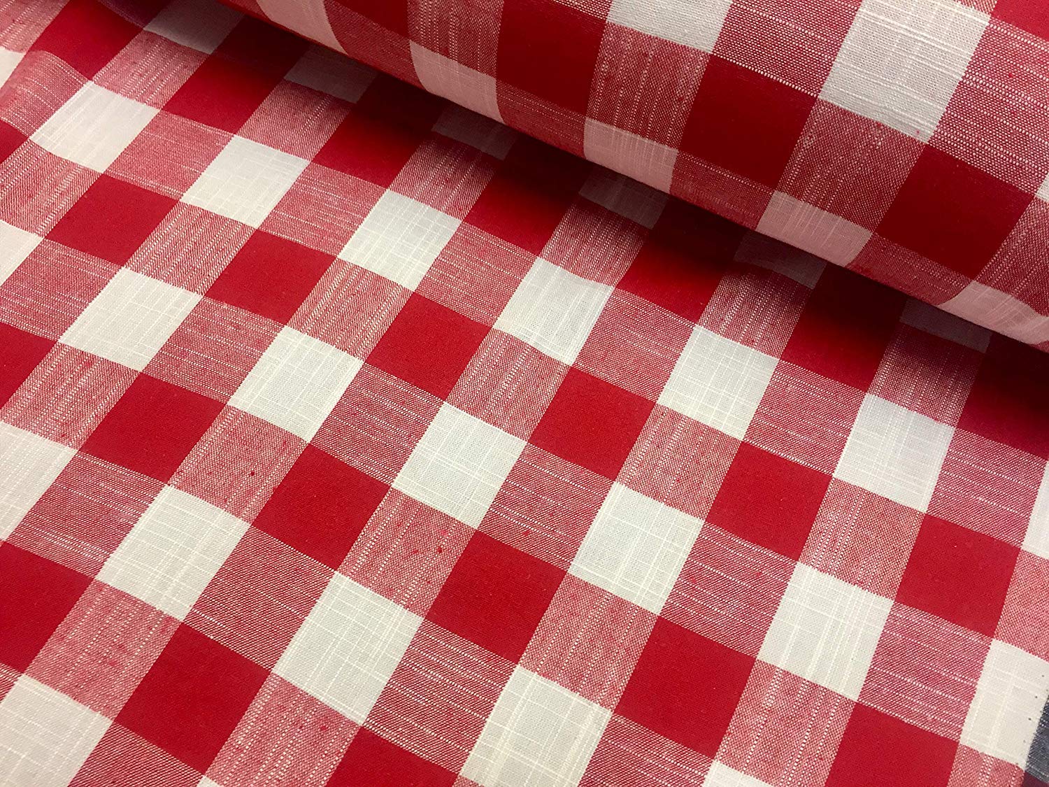 Gingham Linen Checked Linen Fabric Plaid Material Buffalo Check - 140cm wide - RED & WHITE Checks (1 METER)