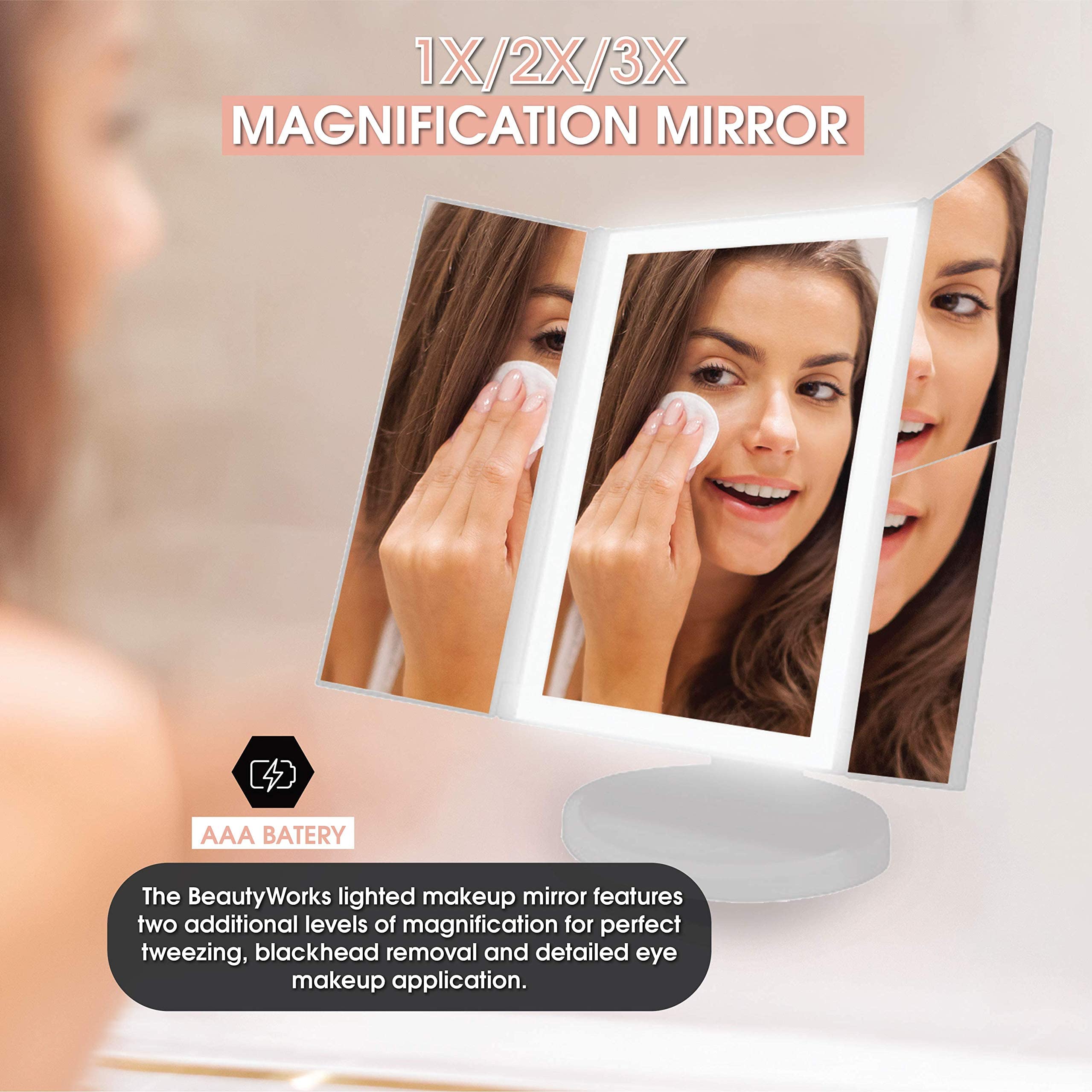 Beautyworks Illuminated LED Mirror with Magnification, Makeup Mirror