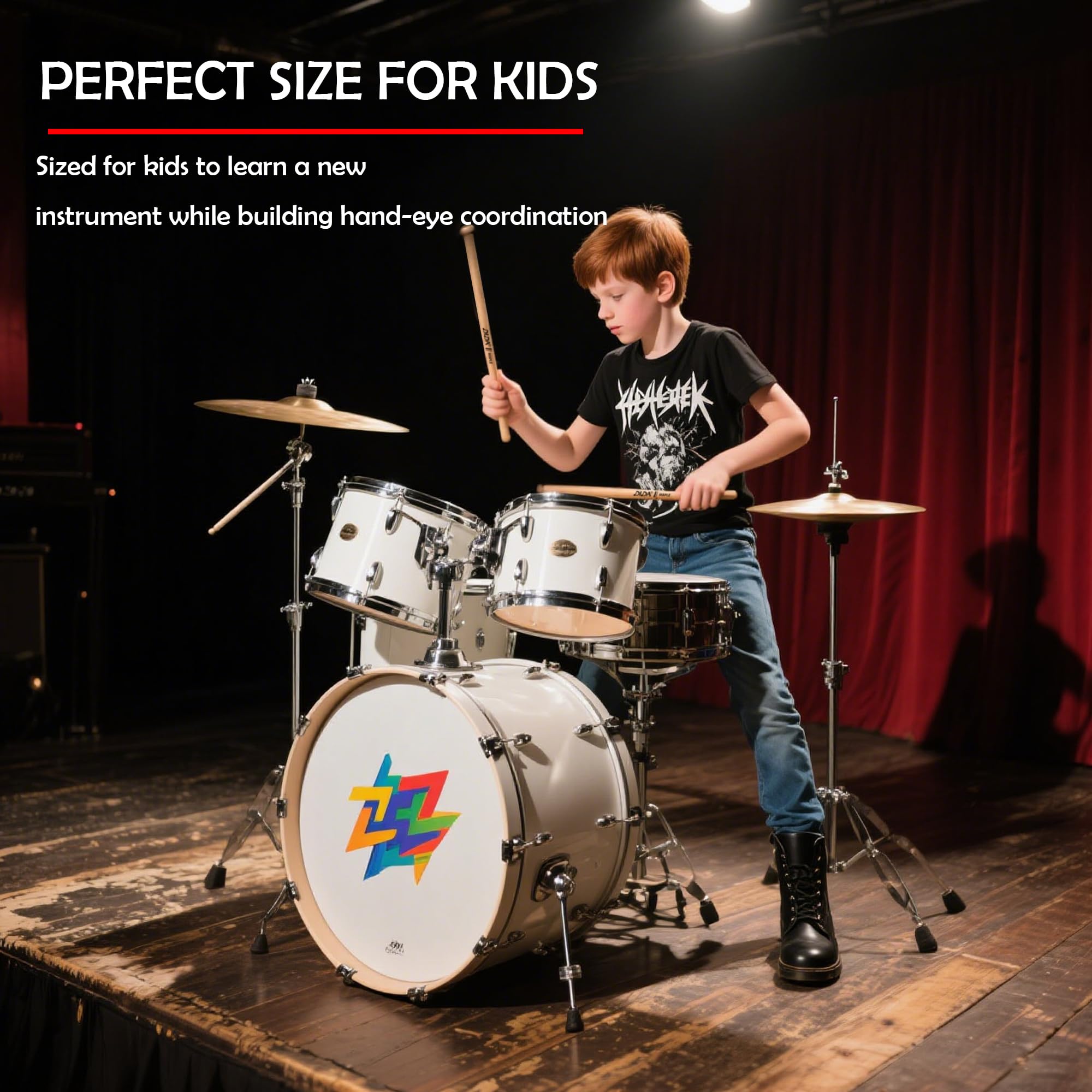 Baguettes pour enfants, baguettes de batterie en bois d'érable de 30,5 cm, accessoires de percussion pour instruments de musique, baguettes pour étudiants, débutants (érable, 4 paires)