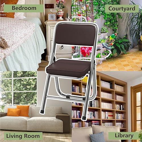 Miniatura 8 de Sillas plegables con asientos acolchados ultra gruesos, silla plegable para interiores, cómodas sillas de metal, asiento comercial apilable portátil
