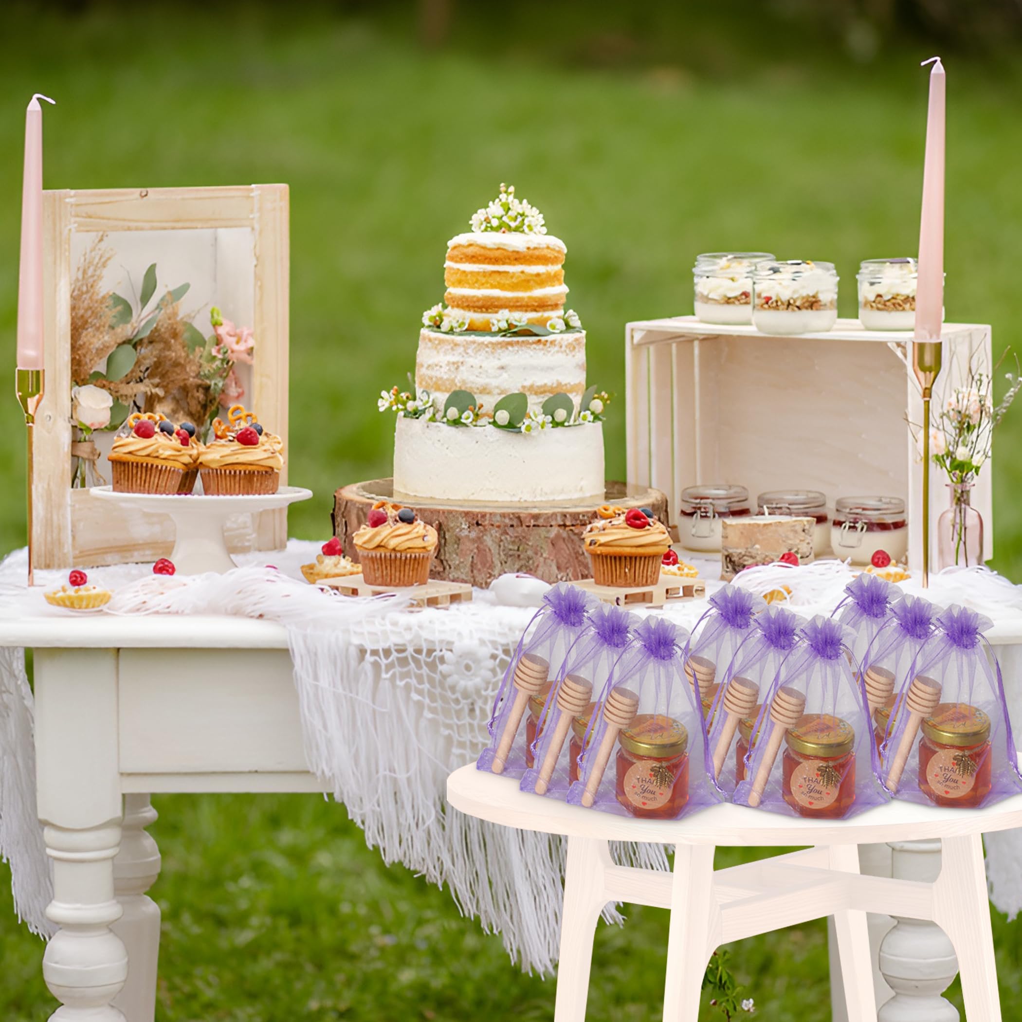 Petits Pots, Mini Pots de Miel en verre (Pack de 40 ) Étiquettes en français et cartes personnalisables, Cuillères en Bois... Parfait Cadeau pour invités de Mariage, Baptême, Anniversaire, Baby Shower