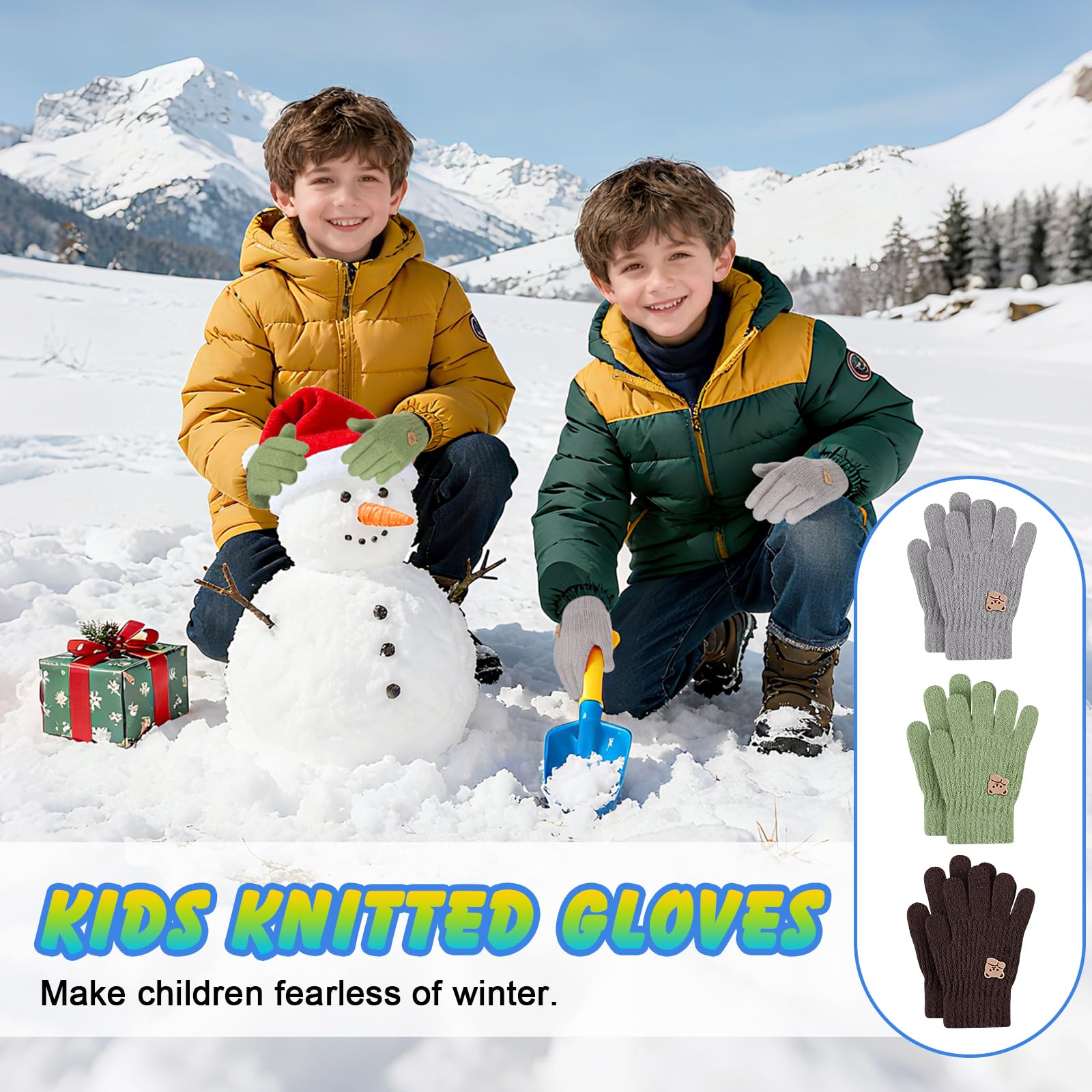 TAGVO Guantes de Punto Invierno Niño 3-7 Años Mitones Termicos Dedos Completos