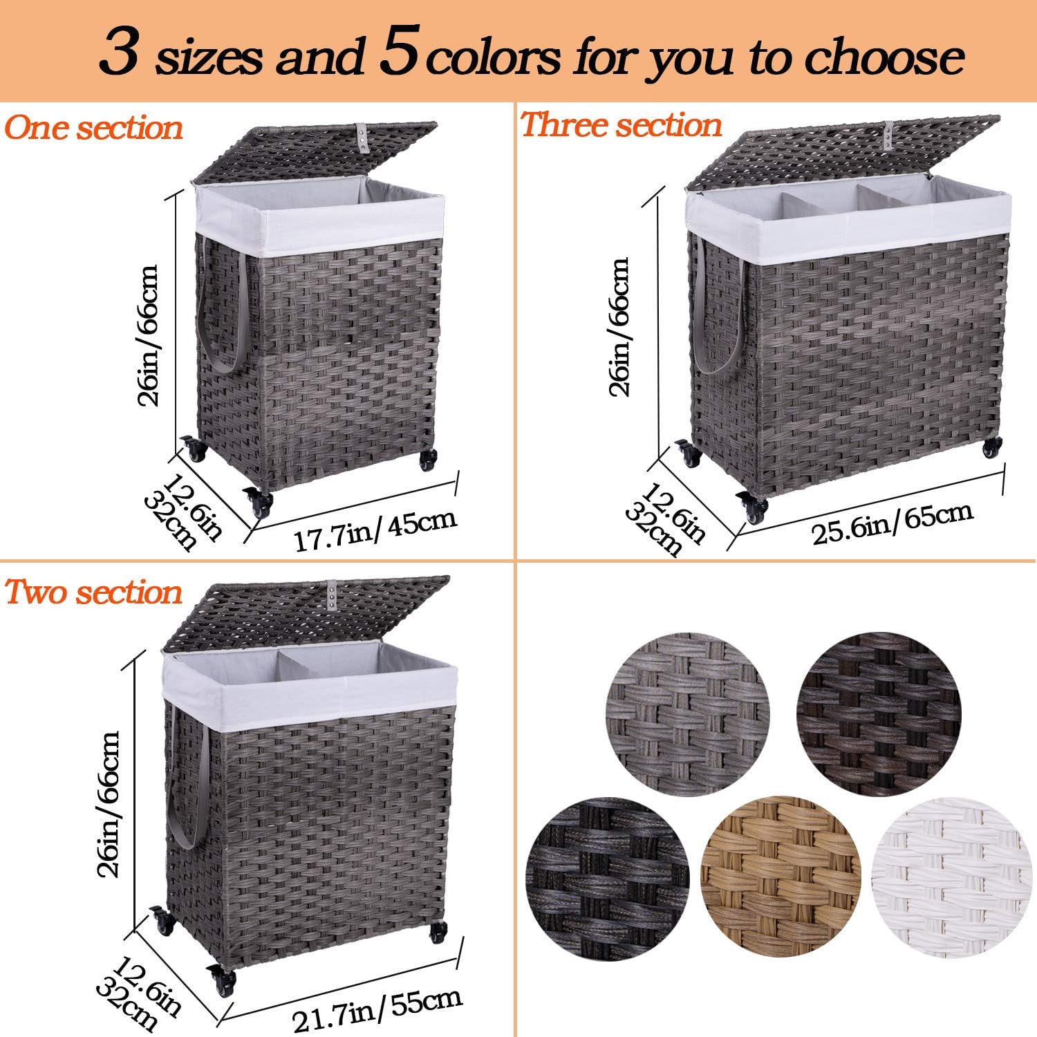 Flаѕh Dеаlѕ - 60% оƒƒ Crehomfy Laundry Hamper with Wheels, Synthetic Rattan Wicker Handwoven Laundry Basket with Lid and Handle, Foldable Dirty Clothes Hamper for Laundry Room, Bedroom Gray（One Section 90L）