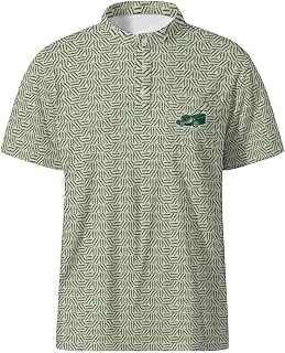 Golf Shirts for Men Printed Henley Shirts Collarless Golf Polo Shirt Short Sleeve with Pocket